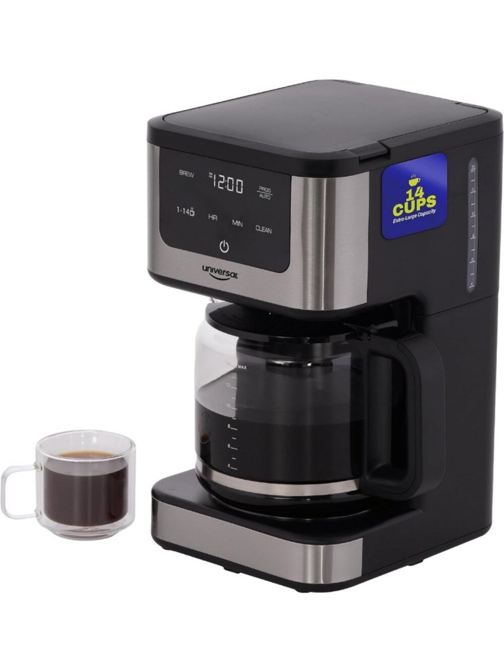 14-Cup Programmable Coffee Maker with 24-Hour Timer, Self-Cleaning & Reusable